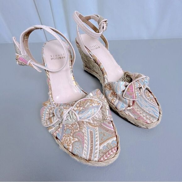 Stuart Weitzman Women's Patterned strapped wedges size 5.5 pink - Picture 2 of 11